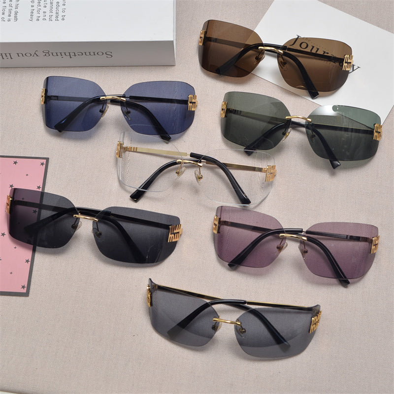 Rimless Gold-Tone Shield Sunglasses