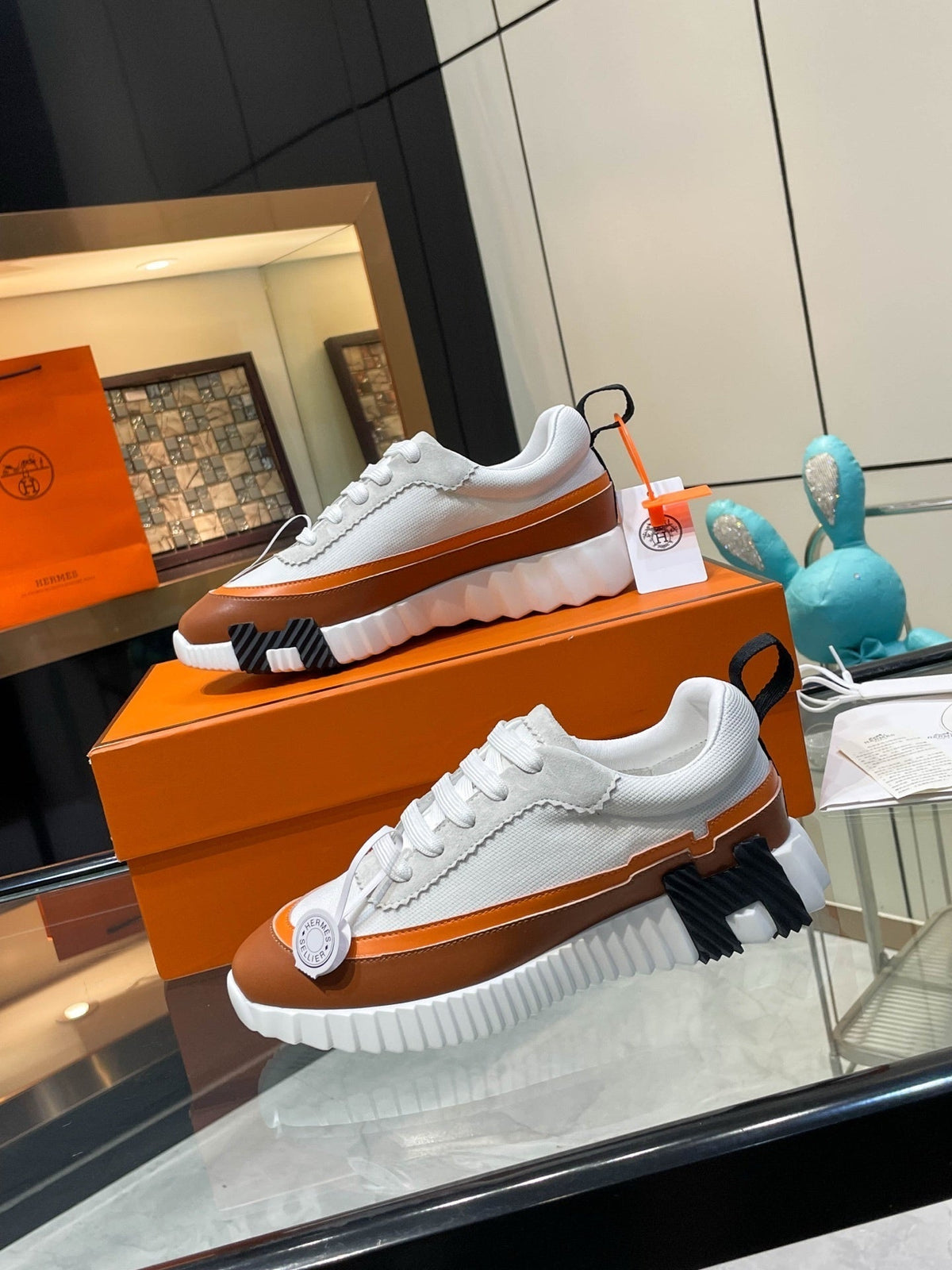 H Striped Leather Sneakers