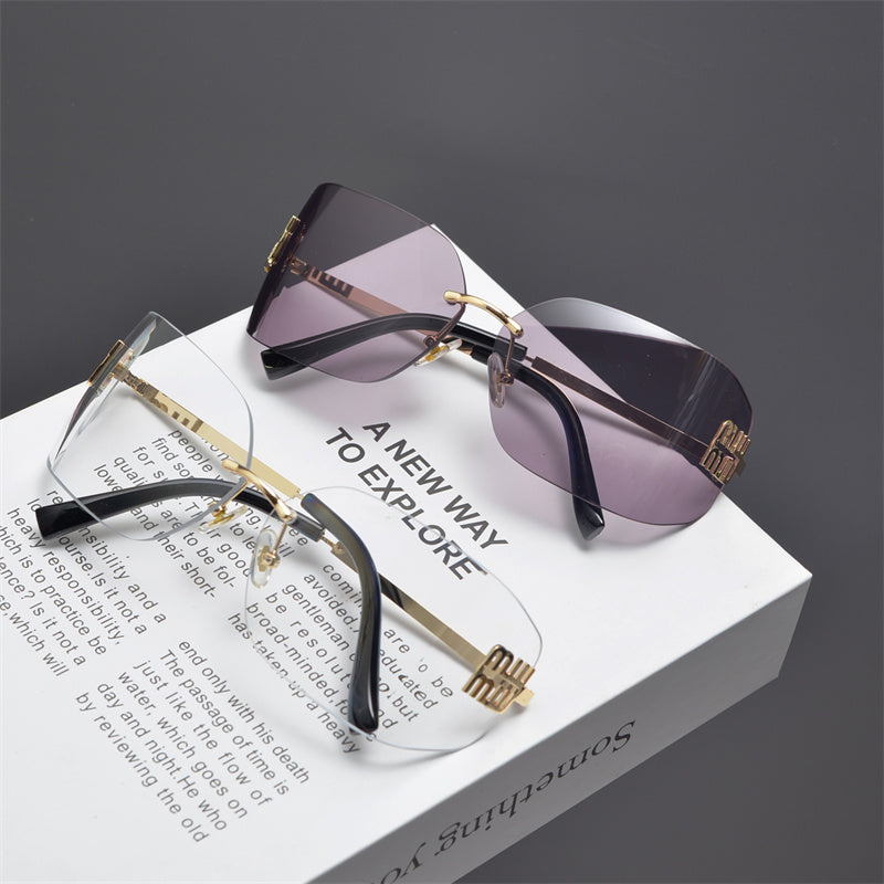 Rimless Gold-Tone Shield Sunglasses