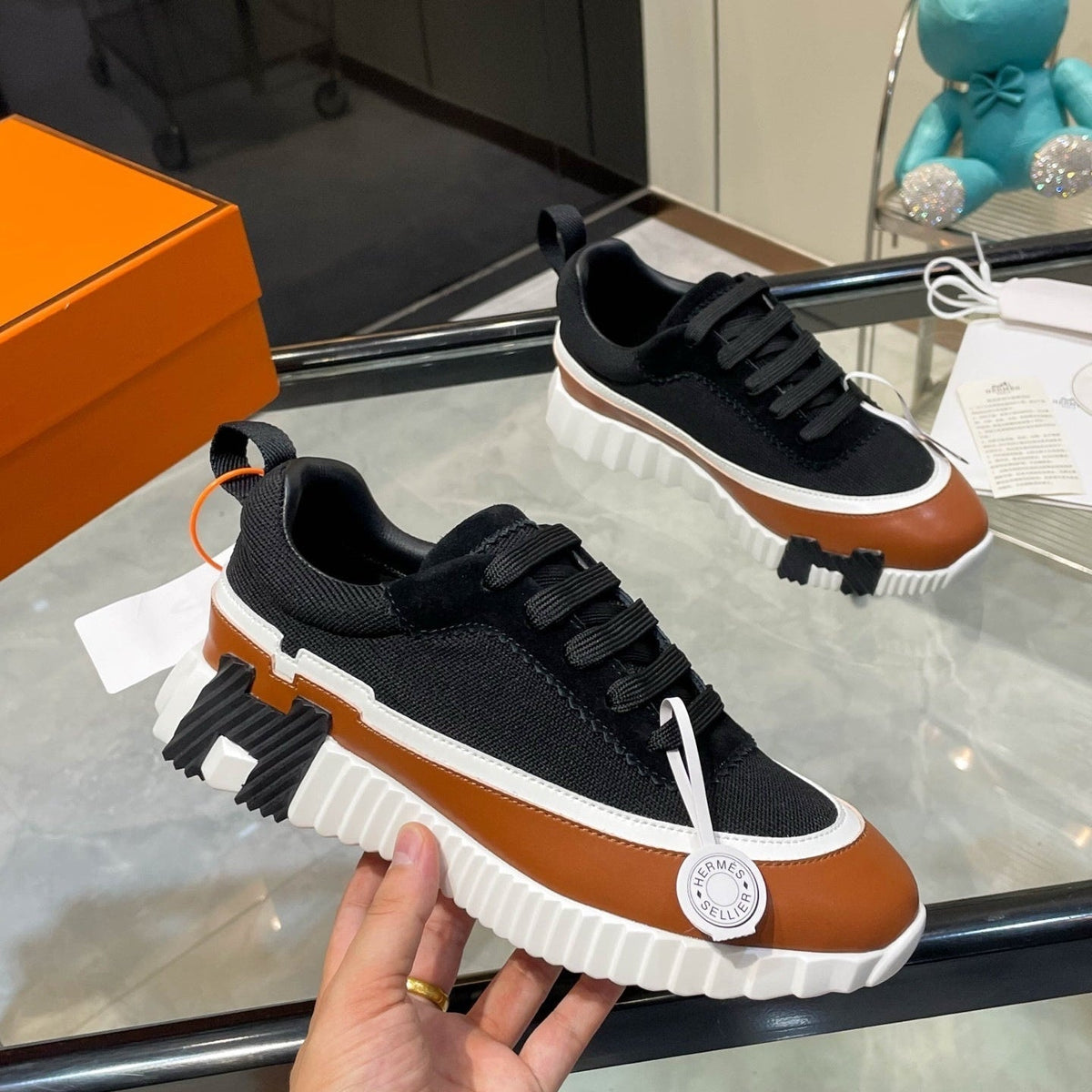 H Striped Leather Sneakers