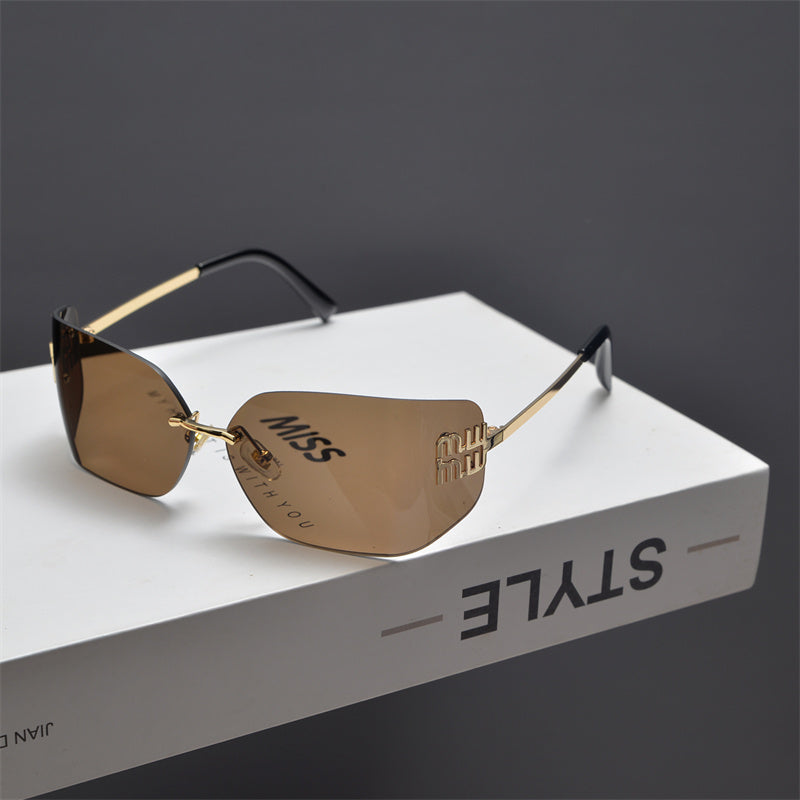 Rimless Gold-Tone Shield Sunglasses