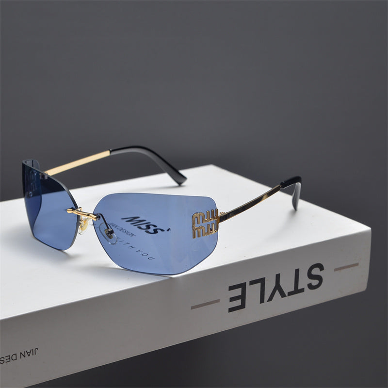 Rimless Gold-Tone Shield Sunglasses