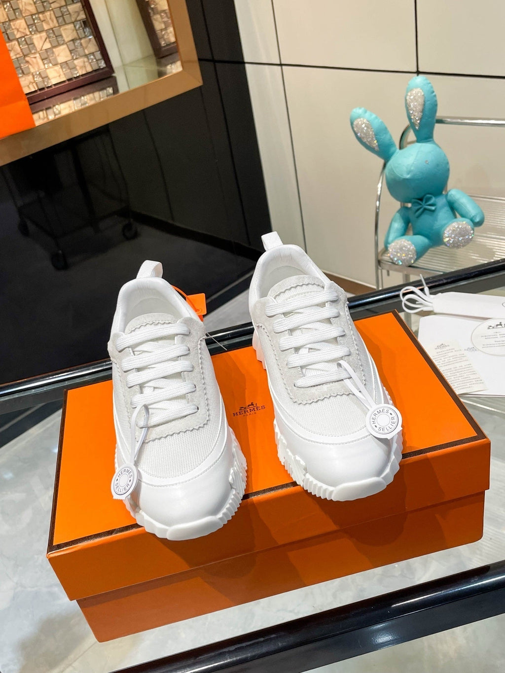H Striped Leather Sneakers