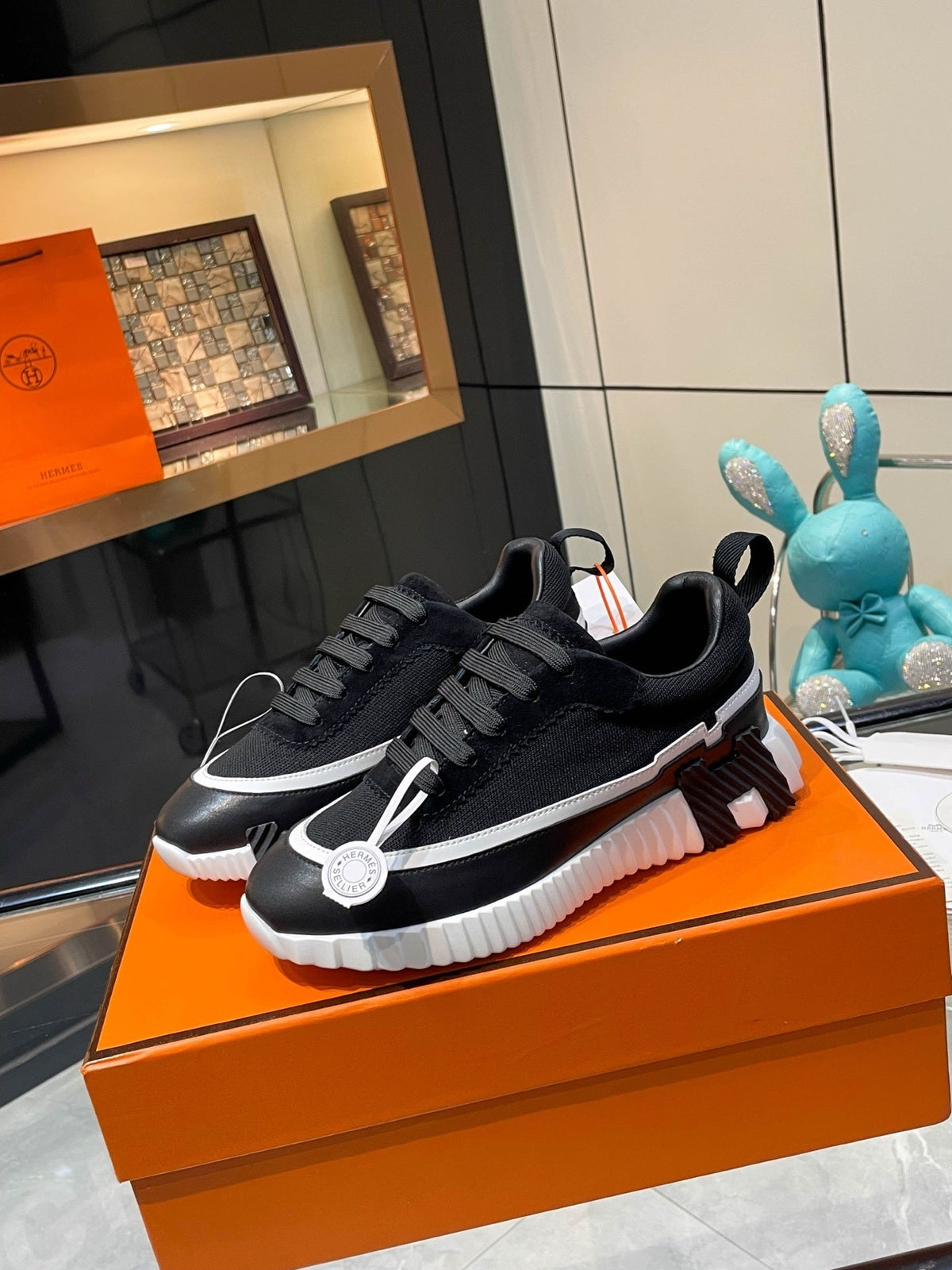 H Striped Leather Sneakers
