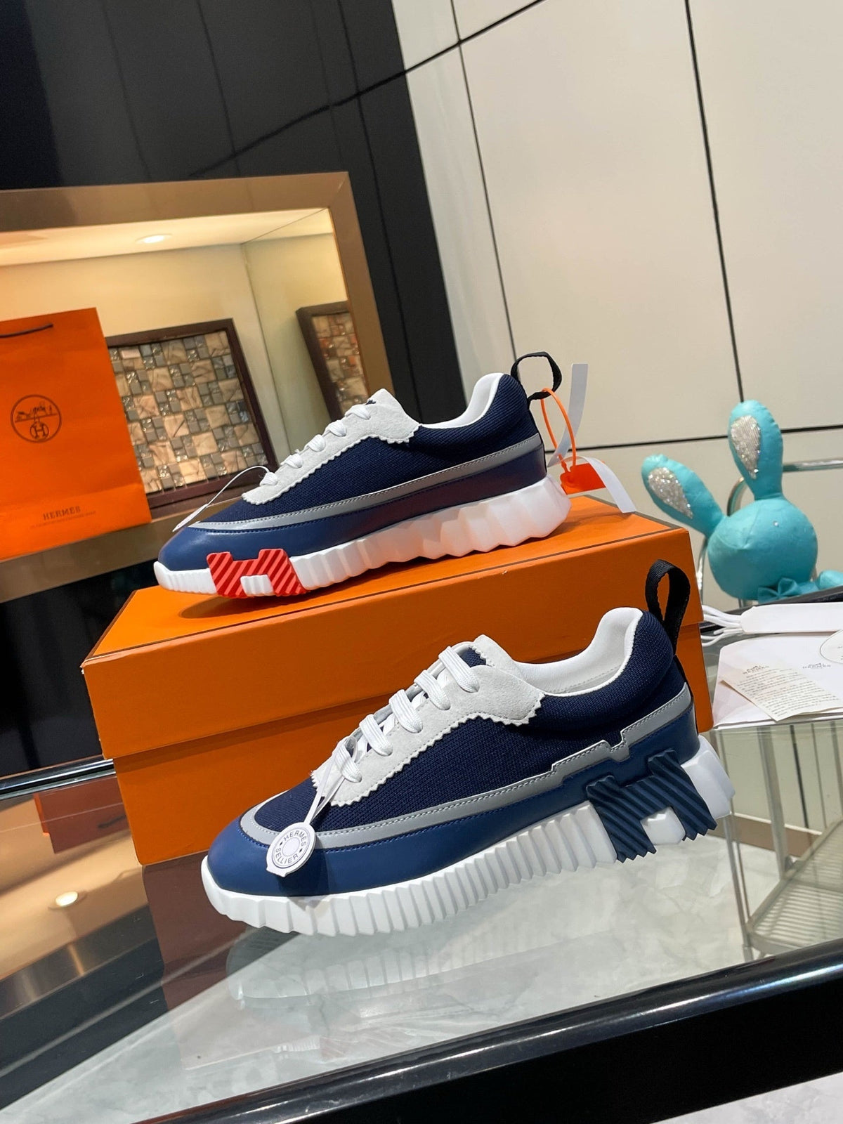 H Striped Leather Sneakers