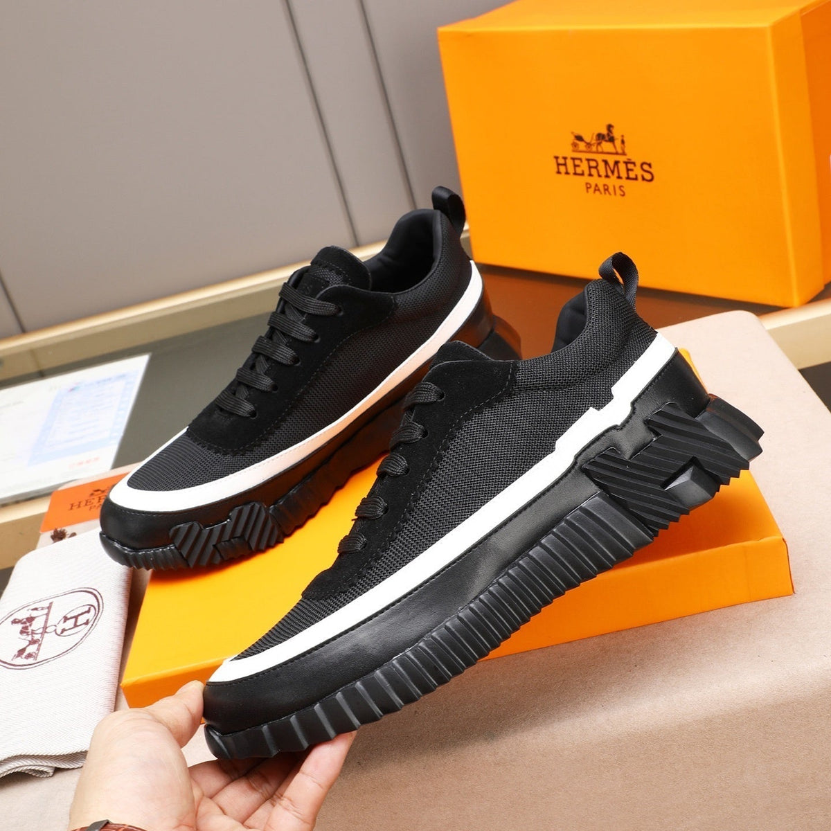 H Striped Leather Sneakers