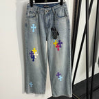 Relaxed Fit Embroidered Denim Jeans