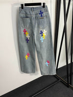 Relaxed Fit Embroidered Denim Jeans