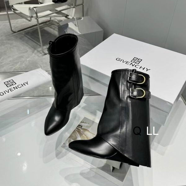 Sculpted Buckle Mid-Calf Boots