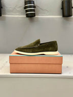 Olive Suede Slip-On Loafers