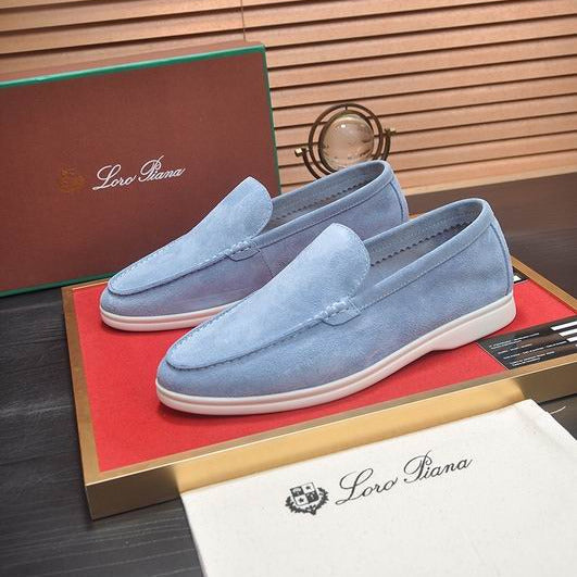 Blue Suede Slip-On Loafers