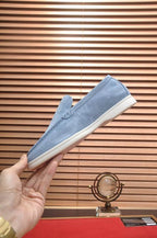 Blue Suede Slip-On Loafers