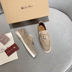 Beige Suede Penny Loafers