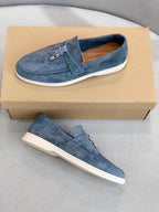 Blue Suede Penny Loafers