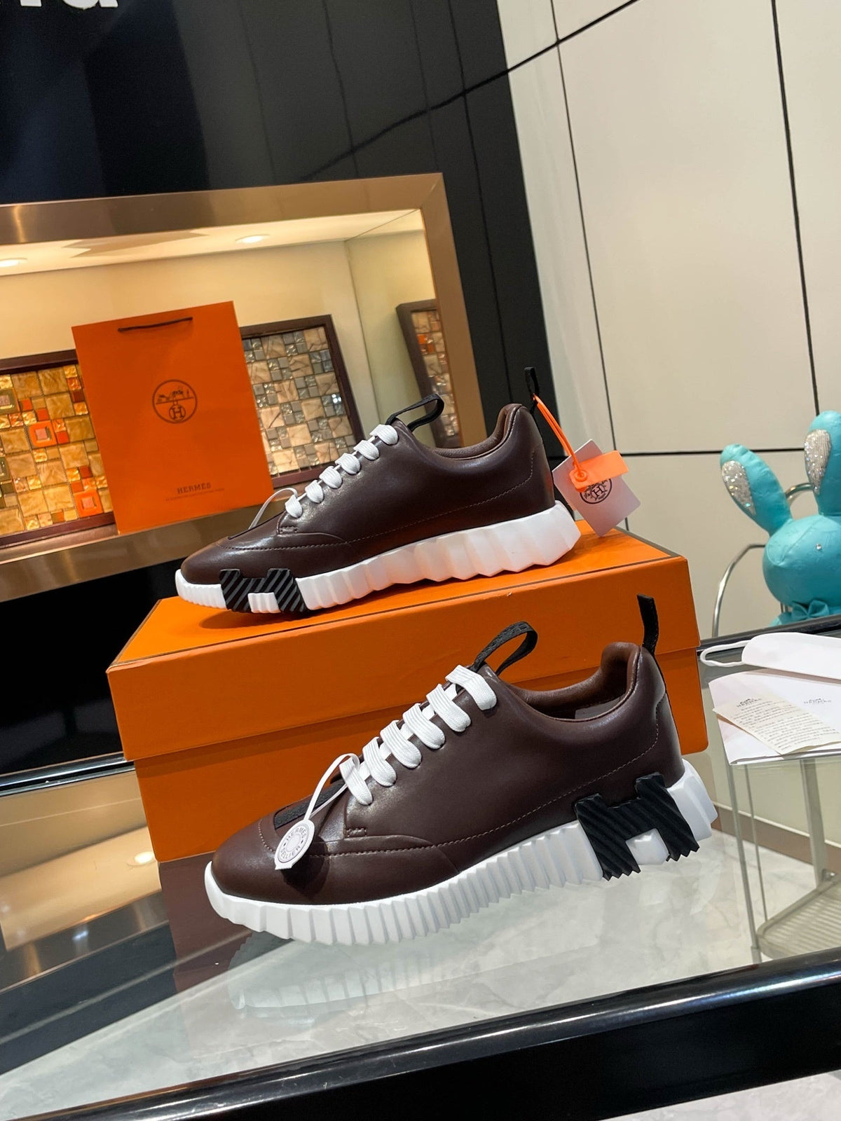 H Striped Leather Sneakers