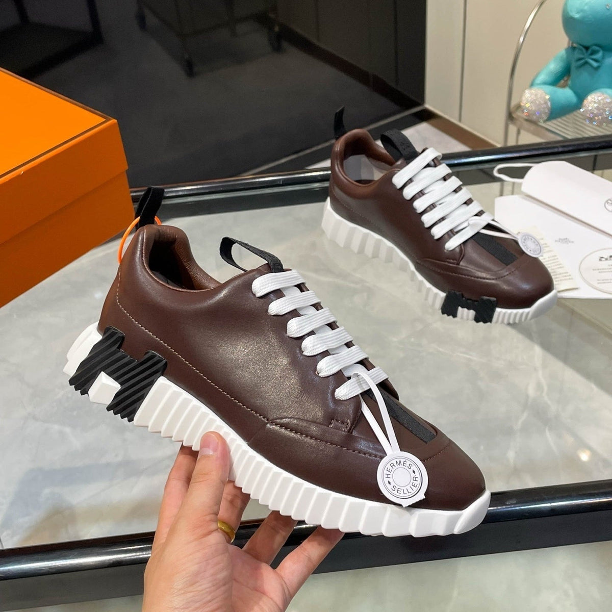 H Striped Leather Sneakers