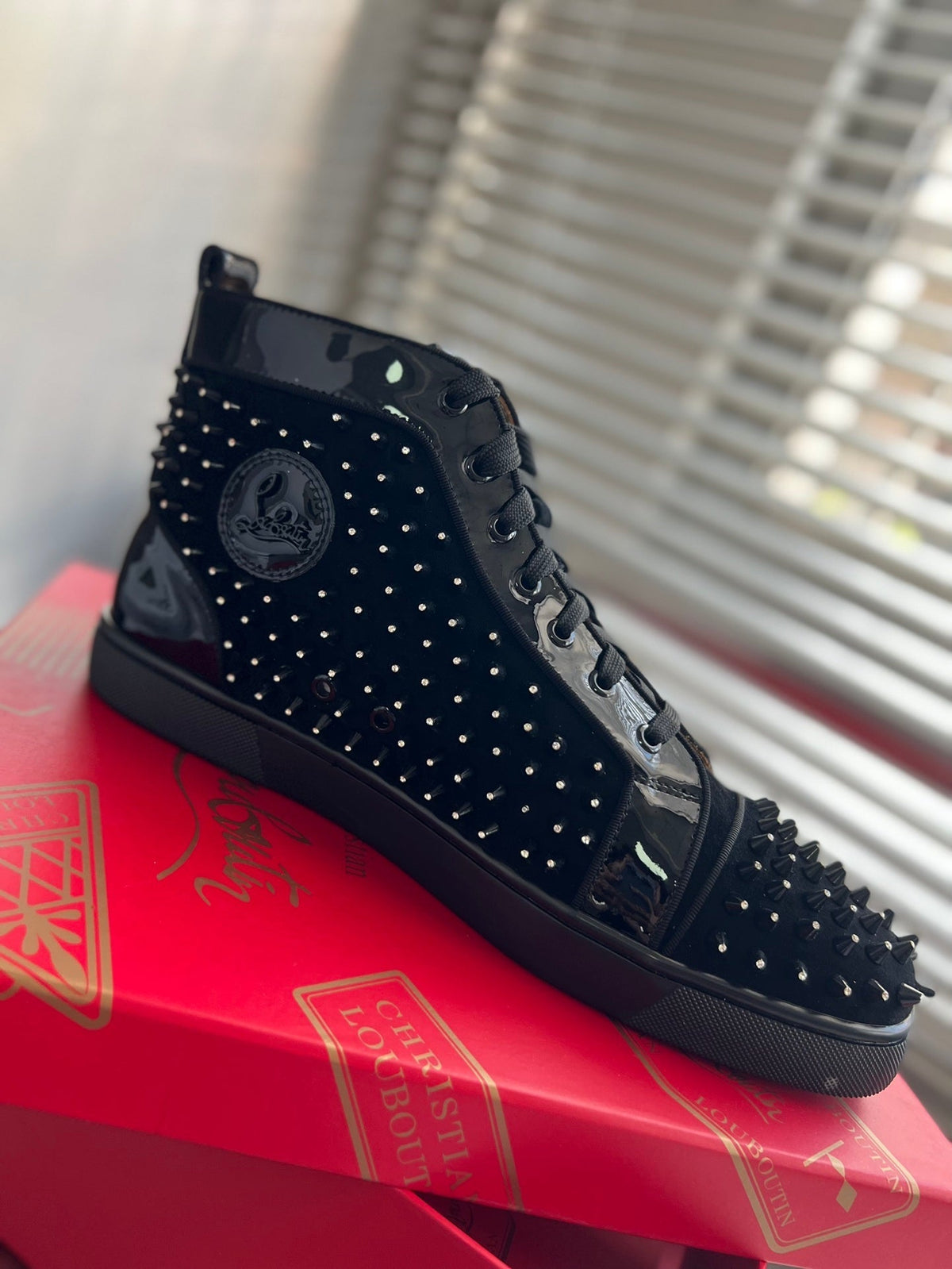 High-Top Black Diamond Studded Sneakers