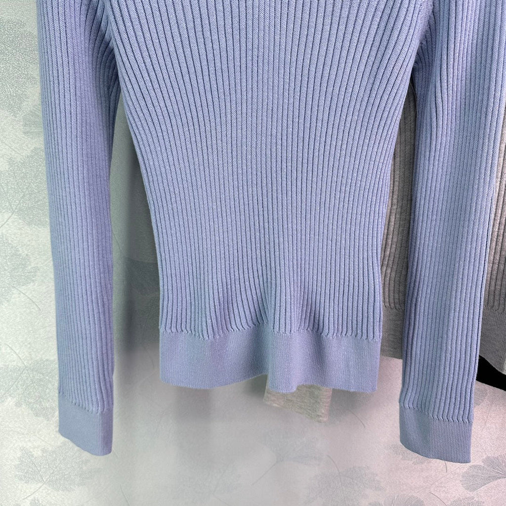 Ribbed High-Neck Wool Sweater