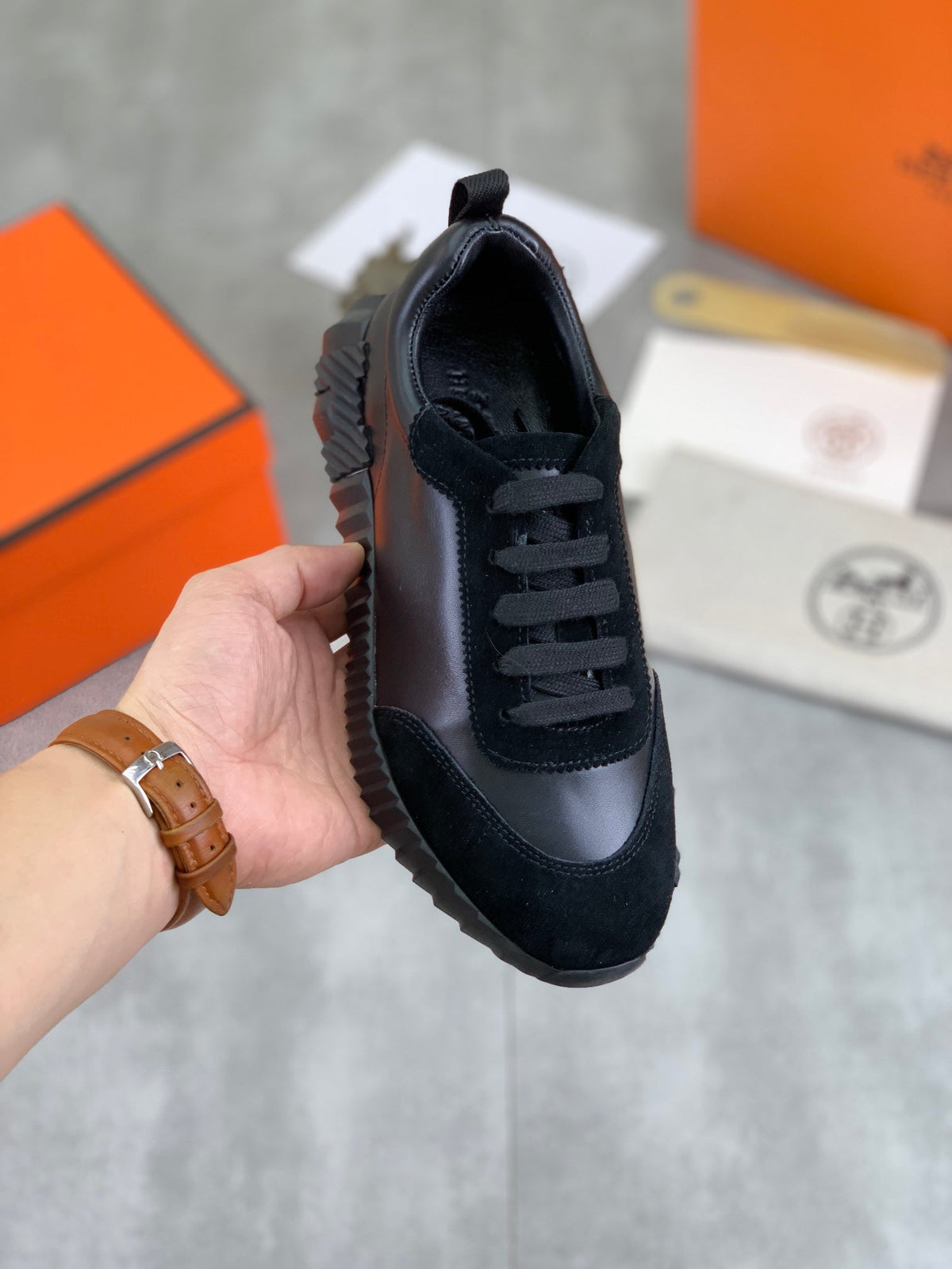 H Striped Leather Sneakers