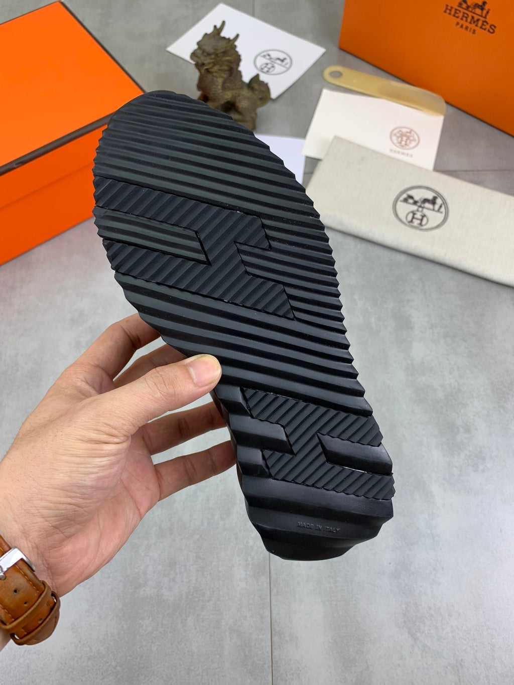 H Striped Leather Sneakers
