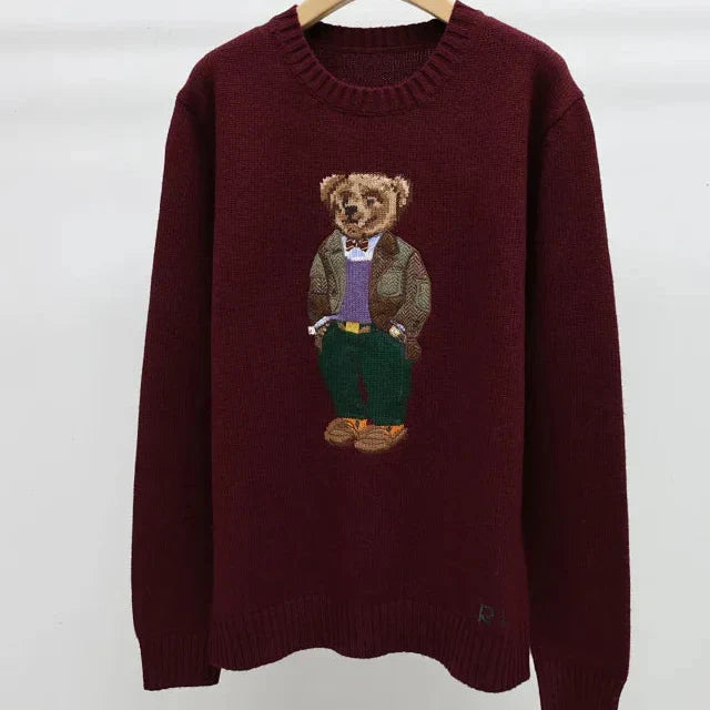Burgundy Bear Knit Sweater
