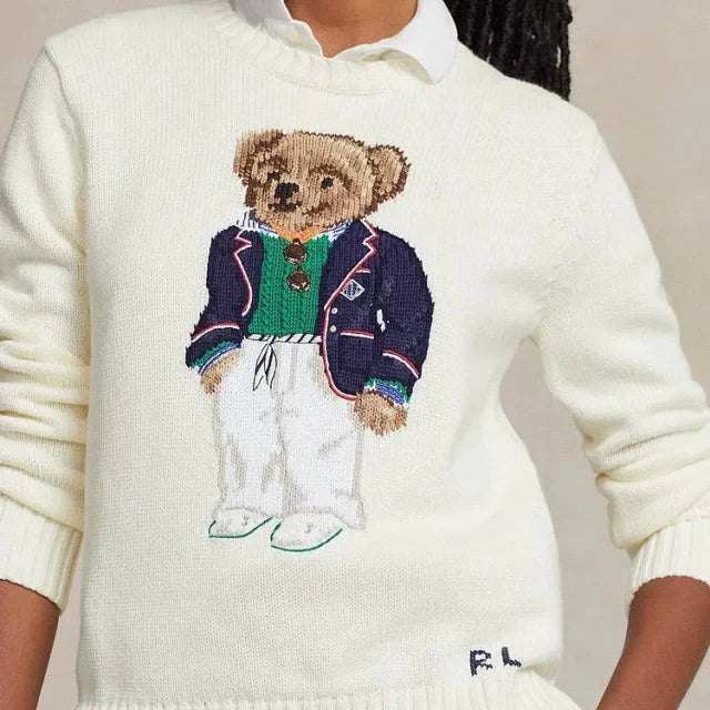 Cream Blazer Bear Knit Sweater